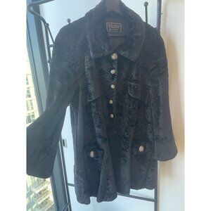 Versus Black Faux Fur Coat With Silver Accents - Womens M